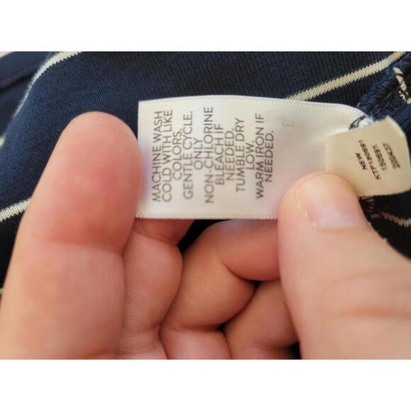 J. Jill large blue with white stripes 3/4 sleeve v neck tee shirt - Picture 5 of 5